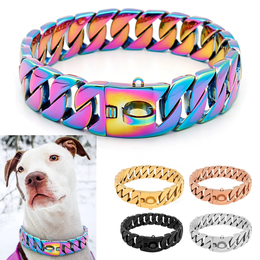 32MM Strong Metal Dog Chain Collars Stainless Steel Pet Training Choker