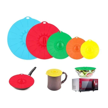 

Silicone Lids Pots Pans Cups and Microwave Food Covers Combo - Vacuum Lid with Suction Effect for Kitchen Set of 5