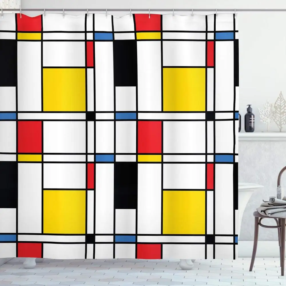 Синий узор абстрактная Современная живопись в Mondrian красочные Bauhaus Водонепроницаемый полиэстер ткань занавеска для душа 60x72 дюймов - Цвет: Синий