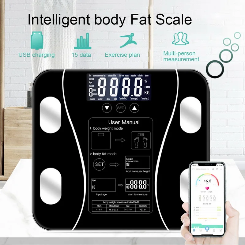 

Body Fat Scale Floor Scientific Smart Electronic LED Digital Weight Bathroom Balance Bluetooth APP Android or IOS
