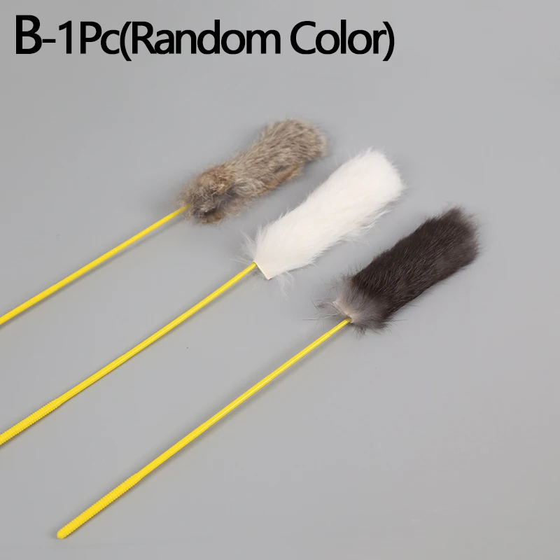 Random Color Pet Toys Funny Cat Stick Colorful Rabbit Fur Pompom Tease Cat Stick Interactive For Cat Playing Toy Pet Supplies 