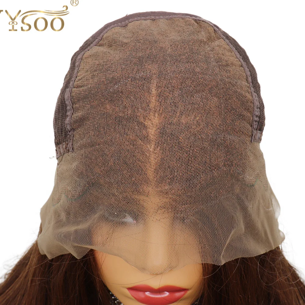 YYsoo длинные#4/30 Выделите японское Futura синтетические кружева спереди Wigs13x6 предварительно сорванные 6 дюймов глубокая часть шелковистые прямые парики Детские волосы