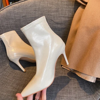 

Women Ankle Boots 9cm High Heels ladies boots autumn Winter zippers Party Dancing wedding Shoes Woman size 41 42 43