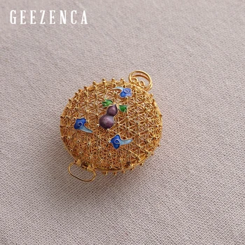 

925 Sterling Silver Gold Plated Cloisonne Gourd Cloud Locket Pendant Hollow Sachet Women's Pendants Without Chain Vintage Gift