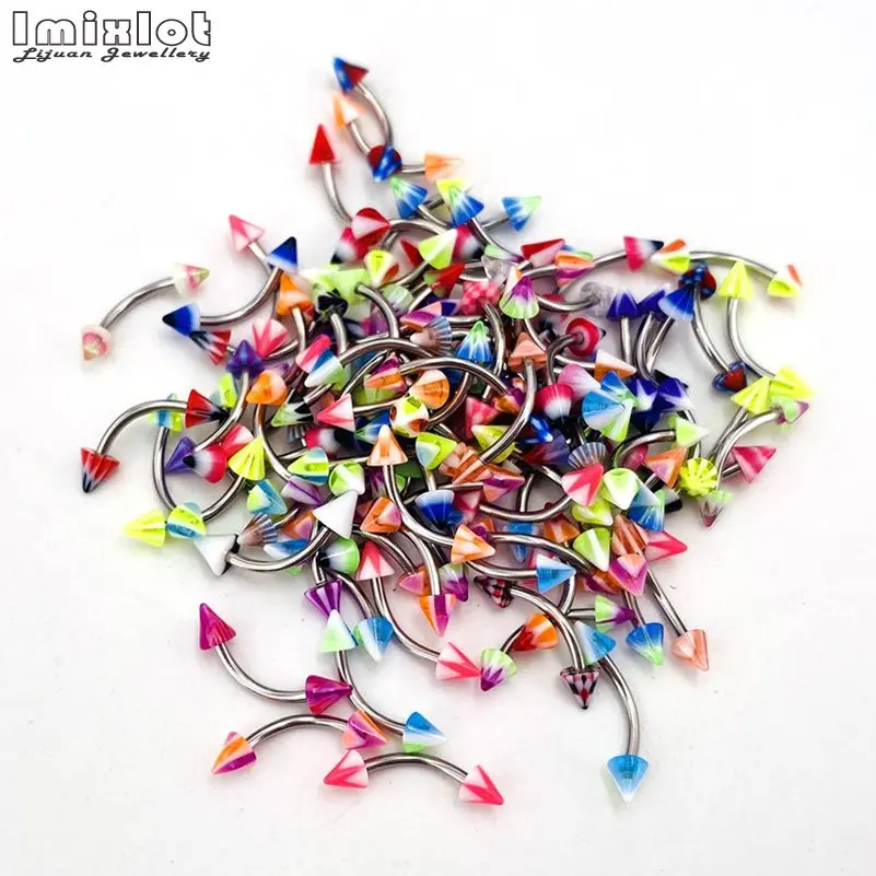 10/30 Pz In Acciaio Inox Sopracciglio Piercing Lotto 1.0*8*4Mm Acrilico Palla/Cono Lingua Anello Curvo Bar Bilanciere Tragus Piercing Gioielli