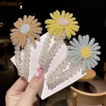

Crystal hairpin small daisy cute daisy flower yellow pink hair accessories men and women crystal flower hair accessories girl