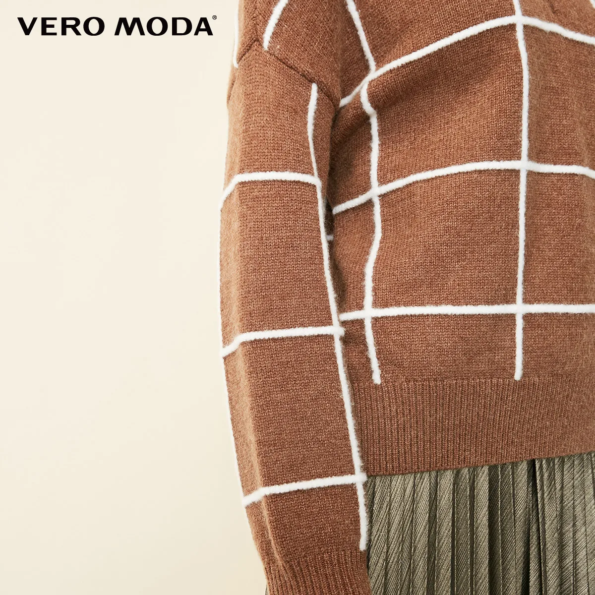 Vero Moda зимний женский клетчатый свитер с v-образным вырезом | 319113532