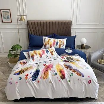 

Colored feather Bedding Set Bed Bedding white Bed Set blue Bed Sheet Queen King size bed linen Duvet Cover Set Pillowcases