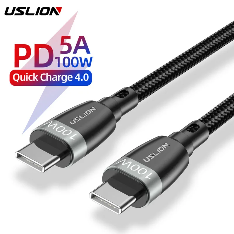 Кабель USLION PD 100 Вт с USB C на Type для Xiaomi Redmi Note 8 Pro быстрая зарядка 4 0 кабель MacBook Huawei |