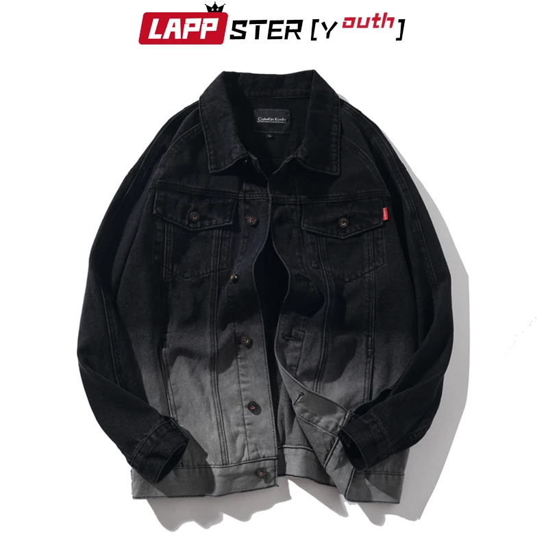 

LAPPSTER-Youth Men Tie Dye Jeans Jackets 2019 Mens Vintage Harajuku Denim Jackets Coats Male Autumn Designer Black Windbreaker