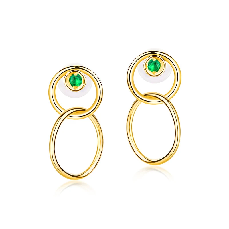 

Trendy 2 Way Use Emerald 14K True Real Yellow Gold Piercing Stud Earrings for Women Fancy Upscale Genuine Gemstone Jewelry Gift