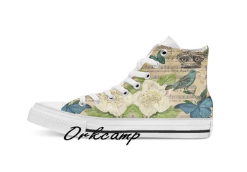 

vintage Bird butterfly rose music notes Paris Custom Casual High Top lace-up Canvas shoes sneakers Drop shipping