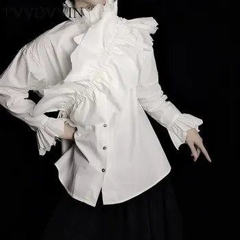 

loose Ruffle White Blouse Fashion New 2020 Spring Elegant Single Breast Small Fresh Casual Loose Patchwork Shirt Top DMY3338