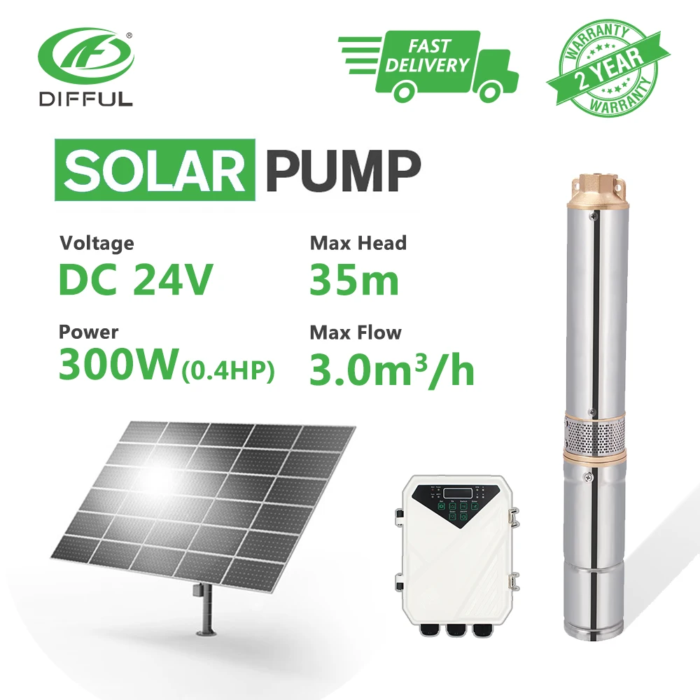 3" Dc Deep Well Solar Water Pump 24v 300w Submersible Mppt Controller Bore Hole Irrigation Kits