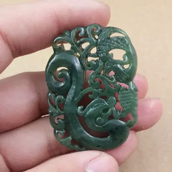 

Hand carving Jade Stones Hollow Dragon and Phoenix 3D Xinjiang Nephrite mineral crystals Nephrite Natural jade Pendant Best Gift