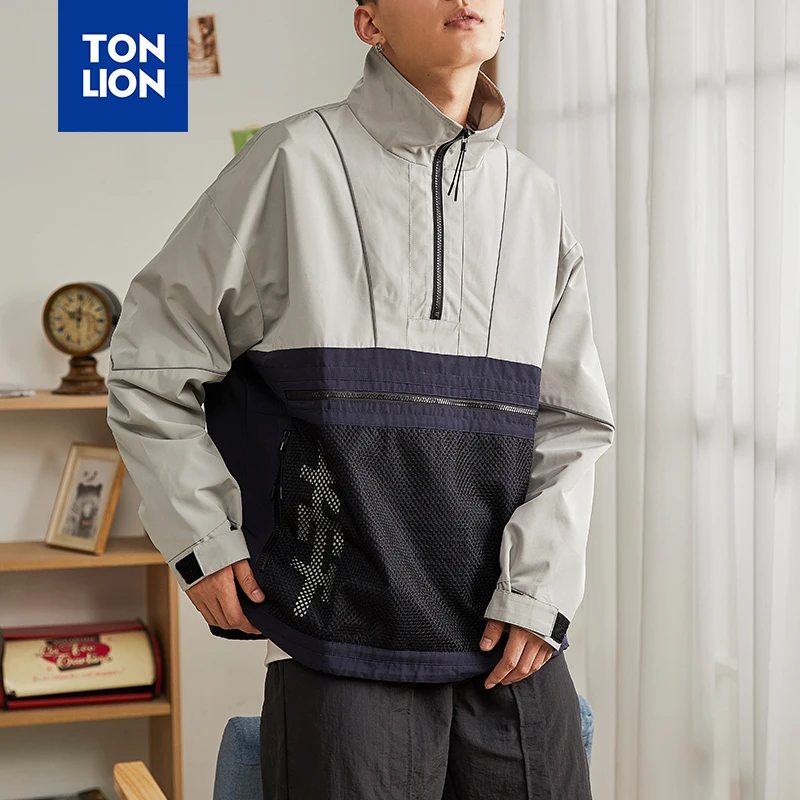 

TONLION Fashion Casual Patchwork Jacket Men Loose Men Streetwear Hip Hop Jacket Pullovers with Pockets Boys Cool Tops Spring New