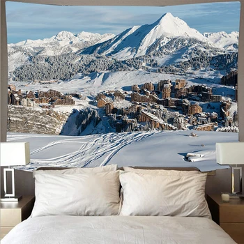 

Beautiful snow mountain rock landscape pattern tapestry polyester psychedelic wall hanging hippie bedroom decoration tapestry