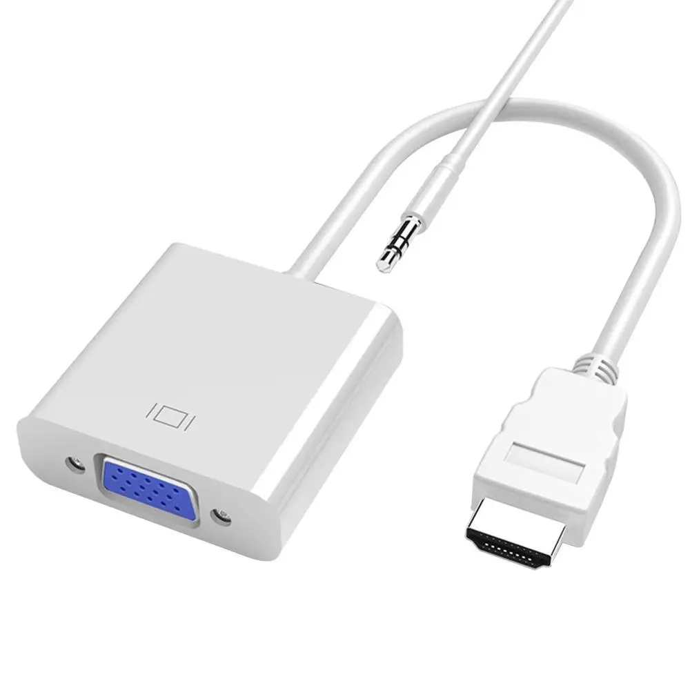 HDMI к VGA адаптер с аудио папа к Famale конвертер адаптер 1080P цифро-аналоговый видео аудио для ПК ноутбук планшет - Цвет: Белый