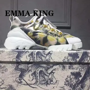 

2020 Designer Platform Lycra Leather Sneakers Lady PVC Translucent Stitching Trainers Graffiti Lace Up Women's Vulcanize Shoes