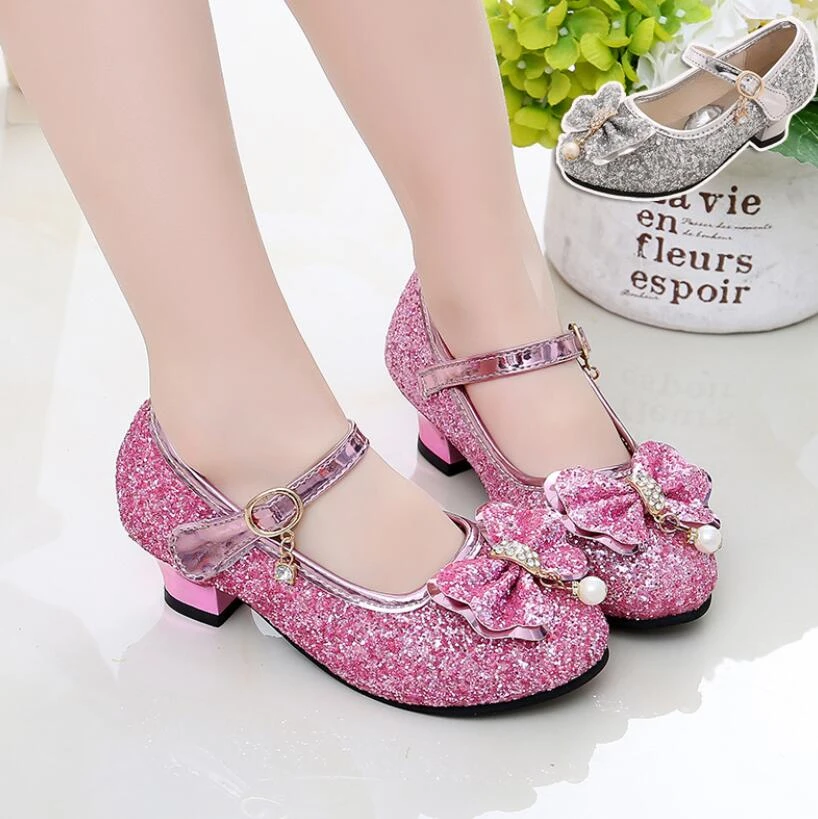 Kids Leather Shoes Girls Wedding Dress Shoes Children Elsa Princess Bowtie Dance Shoes For Girls Casual Shoes Flat Sandals extra wide children's shoes