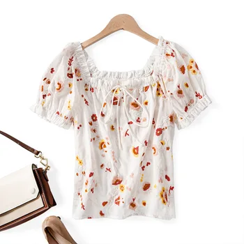 

Women Shirt 2019 Spring and Summer New Embroidery Strapless Top