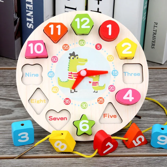 Cartoon Animal Educational Montessori Wooden Beaded Geometry Digital Clock Puzzles Gadgets Matching Clock Toy For Children Gifts 1