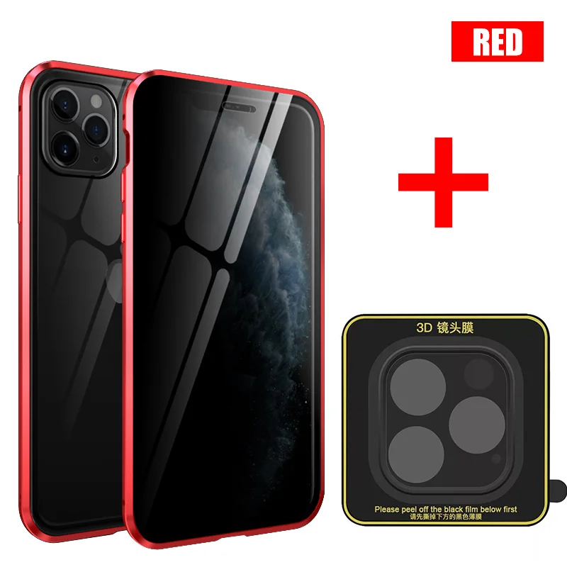 Red SHELLBOX Magnetic Tempered Glass Privacy Metal Phone Case Coque 360 Magnet Antispy Protective Cover For Iphone 11 Pro Max Cases - Цвет: Red