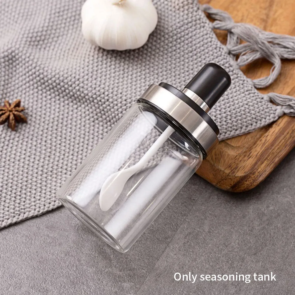 Контейнер для приправы с крышкой ложки Бытовая кухонная банка для приправ Пылезащитная герметичная универсальная легко очищаемая стеклянная прозрачная