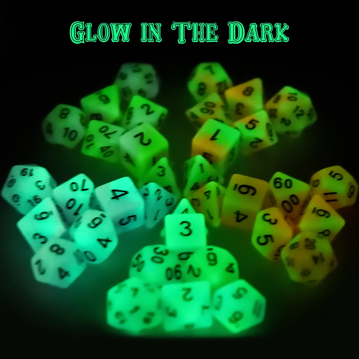 Glow in The Dark Polyhedral 7-Die Two Tone Dice Set D4 D6 D8 D10 D% D12 D20 for Table Games RPG DND