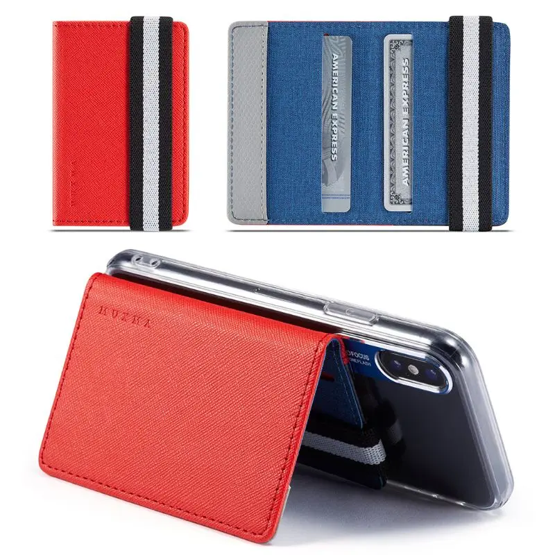 

RFID Blocking Adhesive Genuine Leather Credit Card Pocket Sticker Pouch Holder Case for Cell Phone