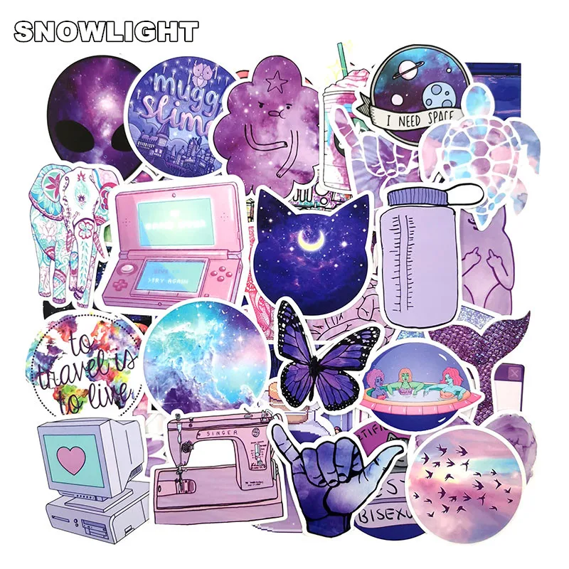 

50pcs Lovely Purple Galaxy Cartoon Stickers Cartoon Funny For Laptop Skateboard Luggage Car Decals Kid's Toy Waterproof Sticker