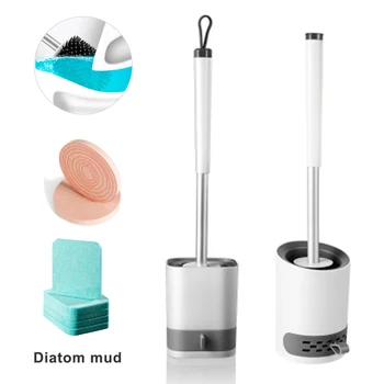 

Natural Diatom Mud Home Toilet Brush Set Office Corner Soft Bristle Stainless Steel Bathroom Wall Mounted Scrubbing With Holder