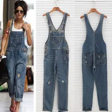 Новые стильные повседневные свободные винтажные женские джинсовые комбинезоны поцарапанные потертые рваные штаны для девочек женские комбинезоны