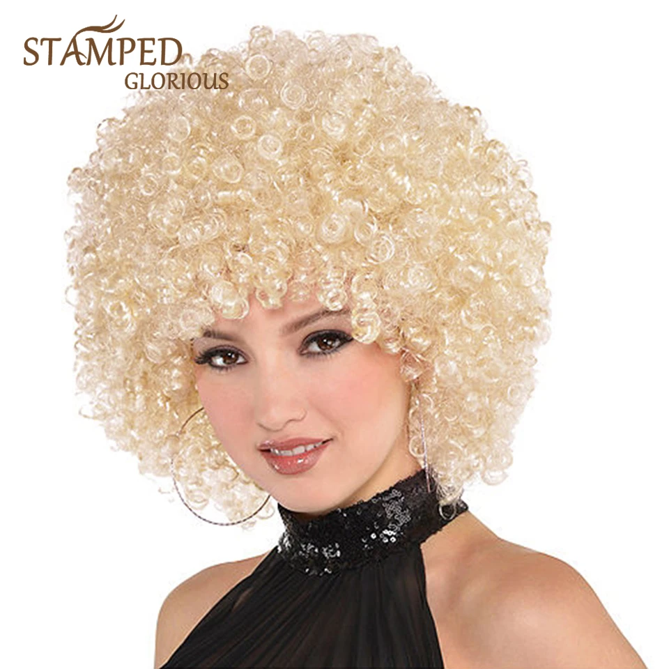 

Stamped Glorious 12inches Nature Afro Kinky Curly Wig Synthetic Short Wig With Bangs Beige/Black/Blonde Wig For Black Women