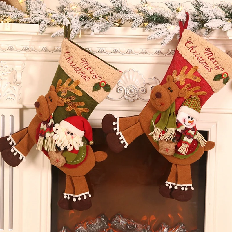 HOT SALE Christmas Socks Gift Bag Christmas Decorations Christmas Riding Deer Socks Gift Candy Socks