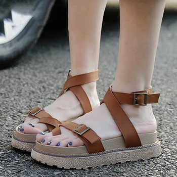 

SWQZVT Casual Platform Sandals Women Belt Buckle Comfortable Flip Flops Women Summer Shoes Fashion Beach Flat Ladies Sandals New