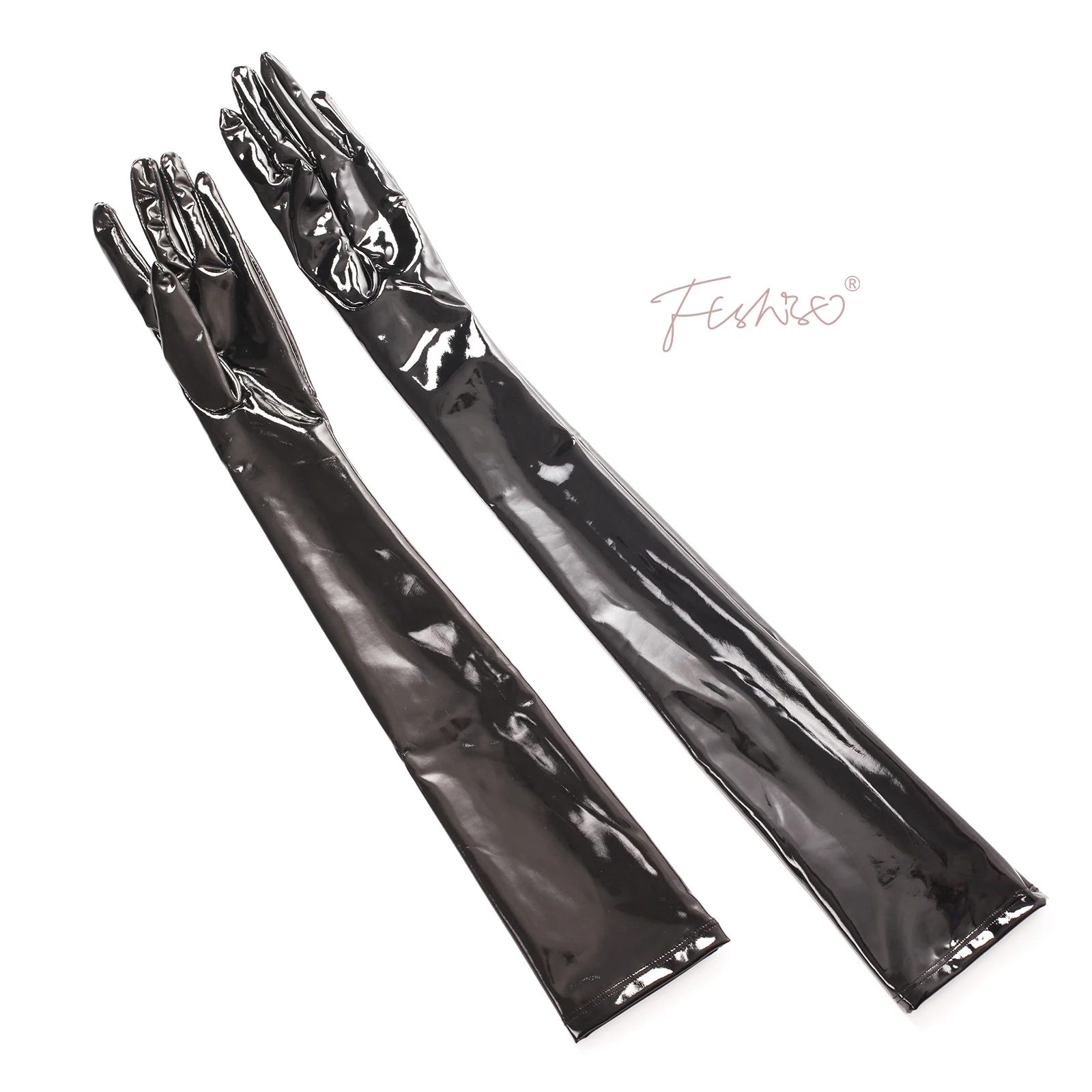 Leather Gloves Full Finger Gloves Male Gloves Women's Shiny Faux Leather Long Gloves For Men Latex Fetish Patent Leather Full Fingers Elbow Glove Cosplay Accessory