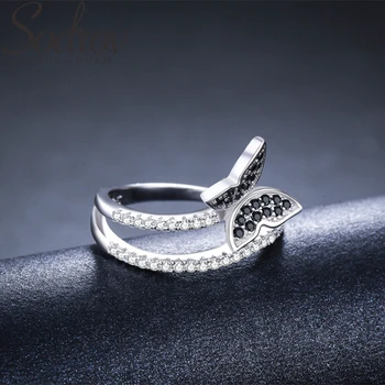 

SODROV Cute 925 Sterling Silver Jewelry Black Spinel Elegant Butterfly Engagement Rings for Women Zircon Finger Ring G059