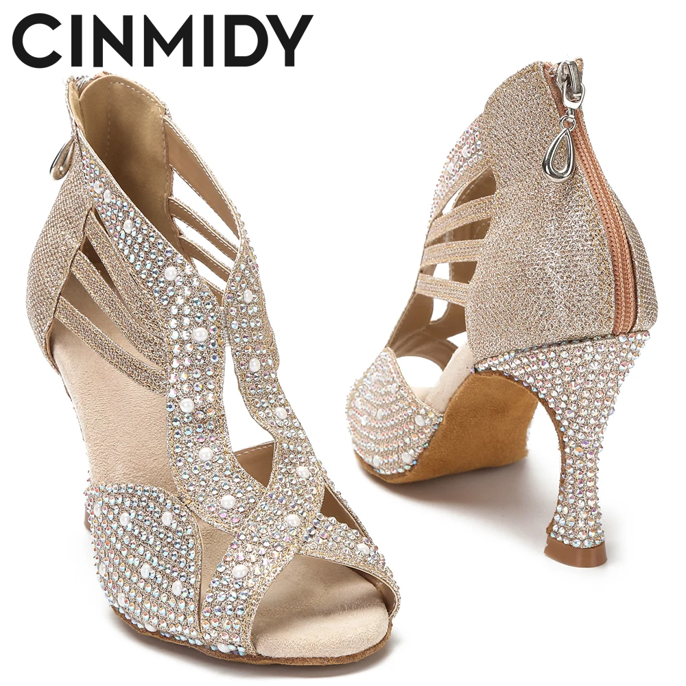 CINMIDY Rhinestone Dance Shoes Women Ballroom Dance Shoes Salsa Latin Dance Shoes Modern Shoes Indoor Soft Sole Party Shoes 5