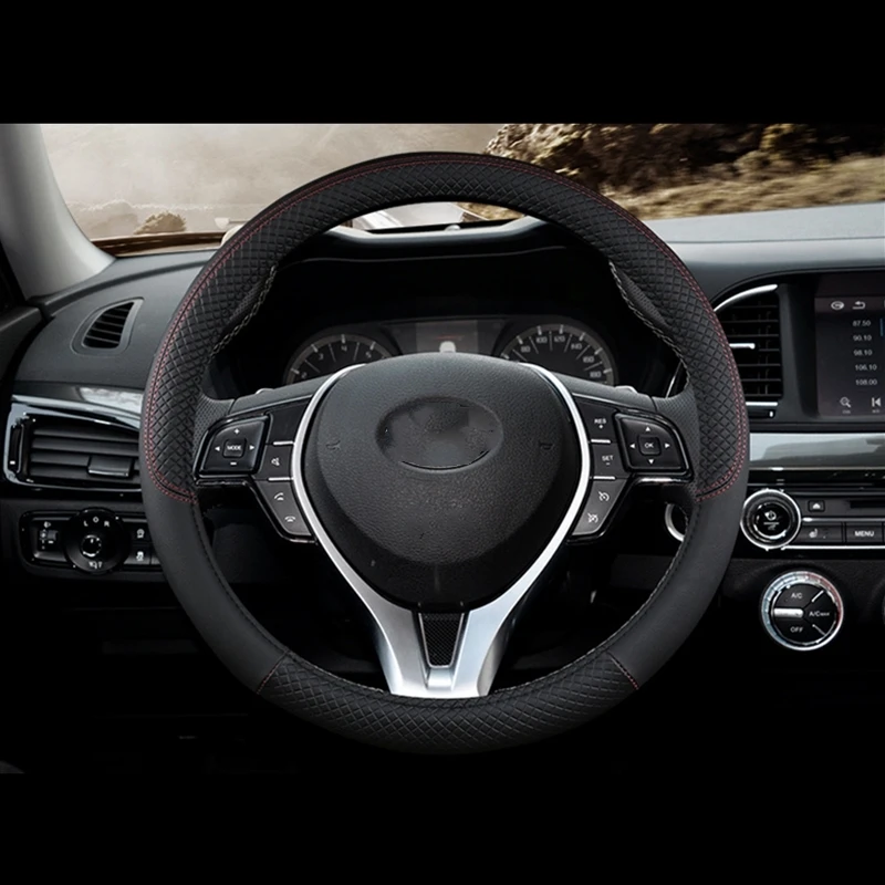 Черный Чехол рулевого колеса автомобиля Skidproof Авто Крышка рулевого колеса Противоскользящий Универсальный тиснение кожа автомобиль-Стайлинг - Название цвета: Черный
