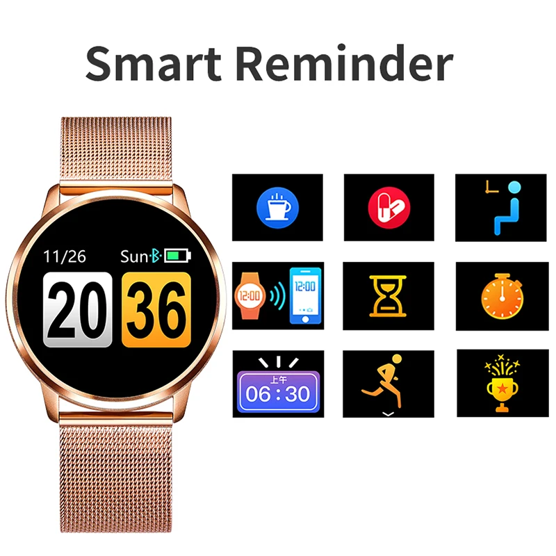2019New Q8 OLED Bluetooth Smart Watch Stainless Steel Waterproof Wearable Device Smartwatch Wristwatch Men Women Fitness Tracker