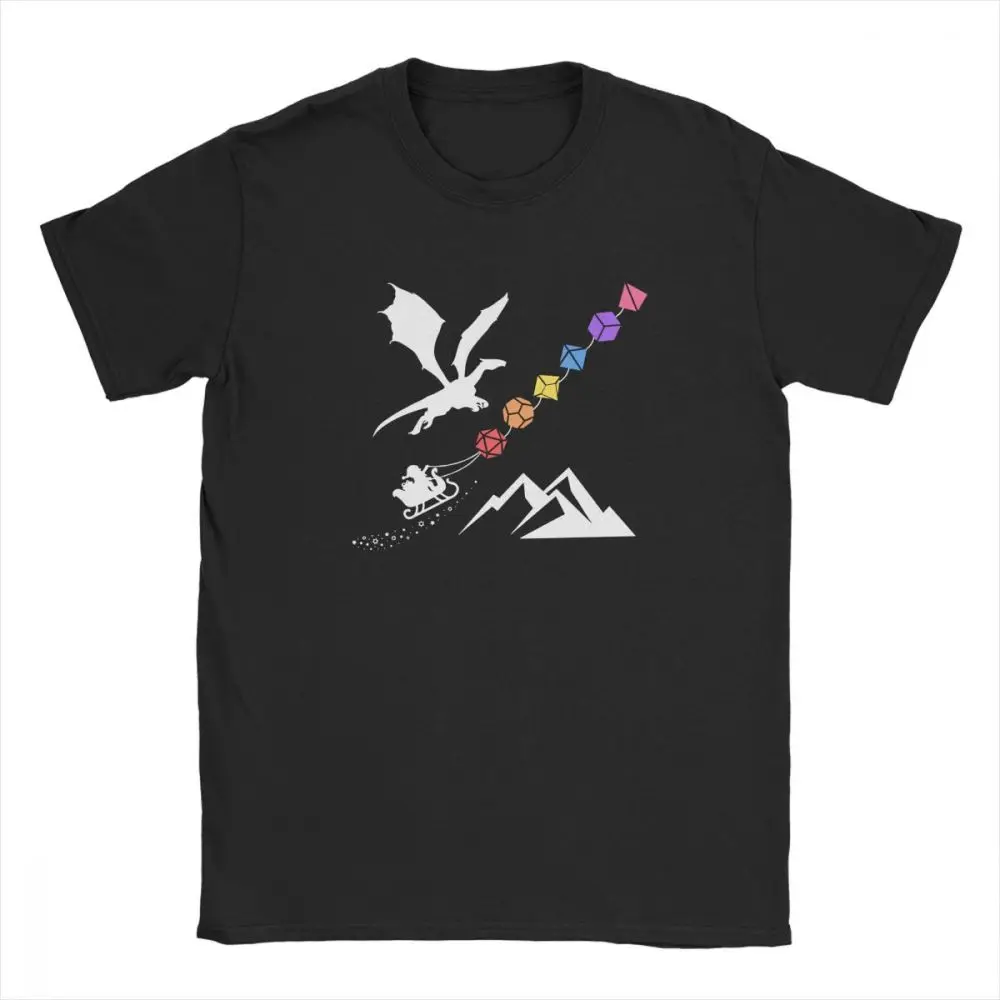 Rainbow Polyhedral Dice Set Men's T Shirt DnD Rainbow Dragons and Dungeons Cotton Short Sleeve Tees Tops Games T-Shirt Clothes