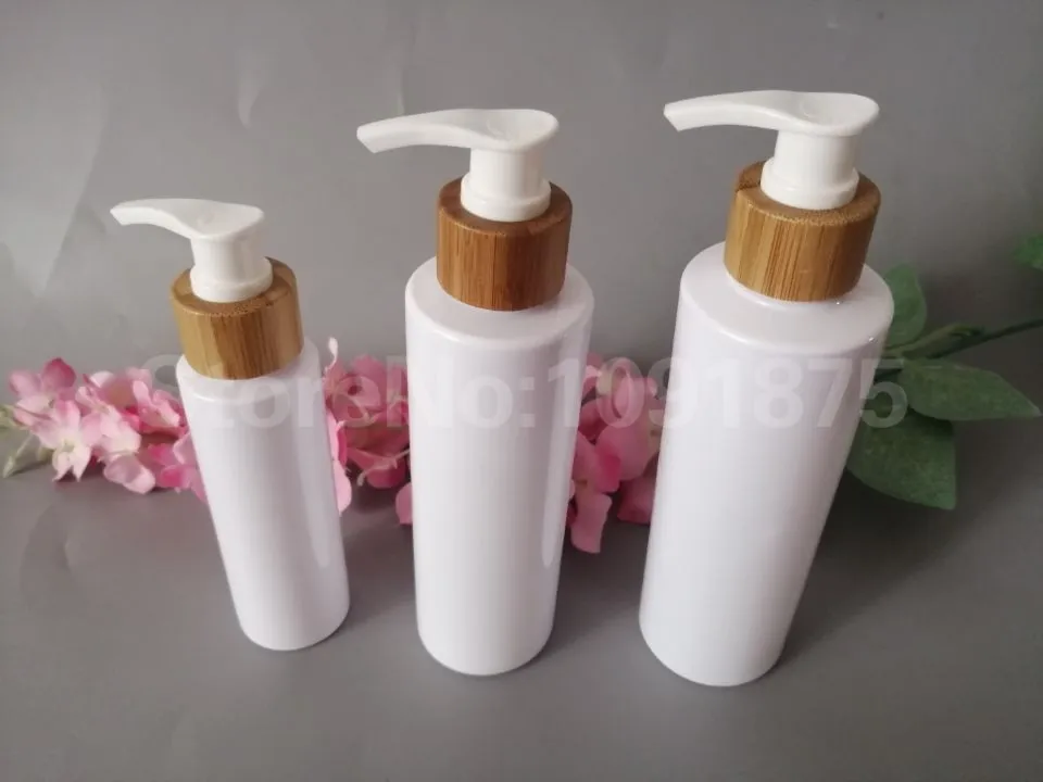 10pcs 100ml 200ml 250ml 빈 플라스틱 애완 동물 Shampo 병 로션 펌프 화이트 블랙 대나무 로션 펌프