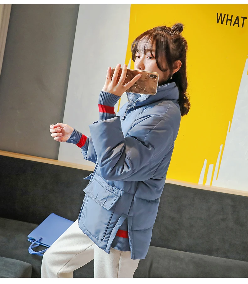 ALMUERK распродажа, зимняя женская парка, однотонная хлопковая куртка с карманами на молнии, повседневная куртка, элегантный стиль, Женское пальто