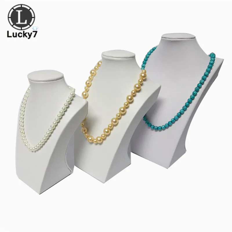 

White PU Leather Mannequin Wooden Rack Portrait Necklace Pendant Display Showcase Bust Stand Holder For Necklace Display20*34cm