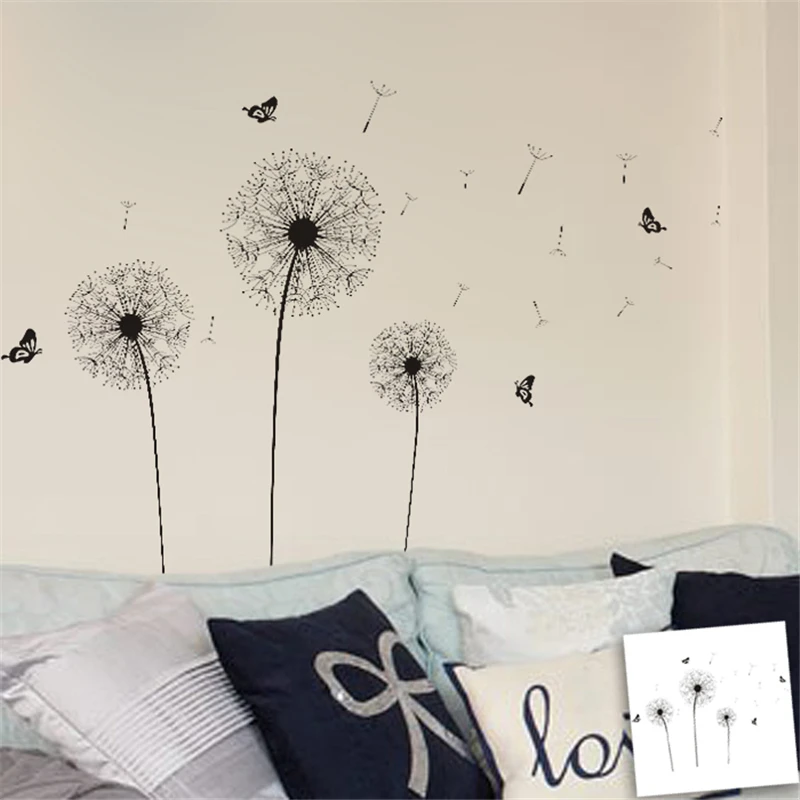 

Romantic Dandelion Butterfly Wall Stickers For Shop Office Home Decorations Plant Wall Mural Art Diy Pvc Decal Poster
