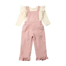 1-4Years одежда для малышей Детская одежда для девочек, комплект с длинными рукавами на осень, комбинезон с оборками вельветовые комбинезоны Винтаж Детские Костюмы для девушек