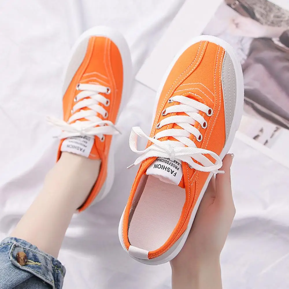Outdoor Walking Shoes Sneakers Women Flat Casual Wild Single Shoes Round Head Lace-up Canvas Shoes Leisure Sneakers