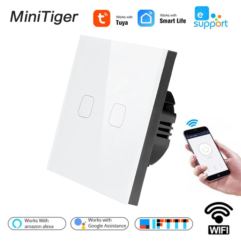 Najtaniej Inteligentny standard ue Tuya inteligentne życie ewelink 3 Gang 1 Way WiFi ścienny włącznik dotykowy światła dla Google Home amazon alexa sterowanie głosem