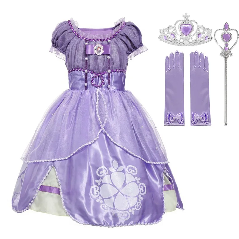 Billig MUABABY Mädchen Sofia Prinzessin Kostüm Kinder 5 Schichten Floral Sophia Party Kleid Mädchen Halloween Fancy Dress up Outfit Kleidung